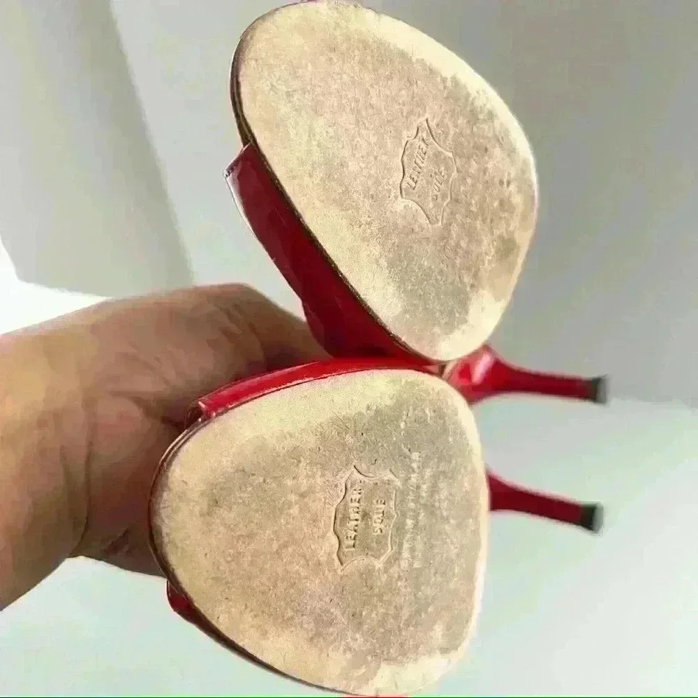 STUART WEITZMAN RED LEATHER Y2K SLINGBACK OPEN TOE KITTEN HEELS SANDALS SIZE 6.5 - Picture 10 of 12